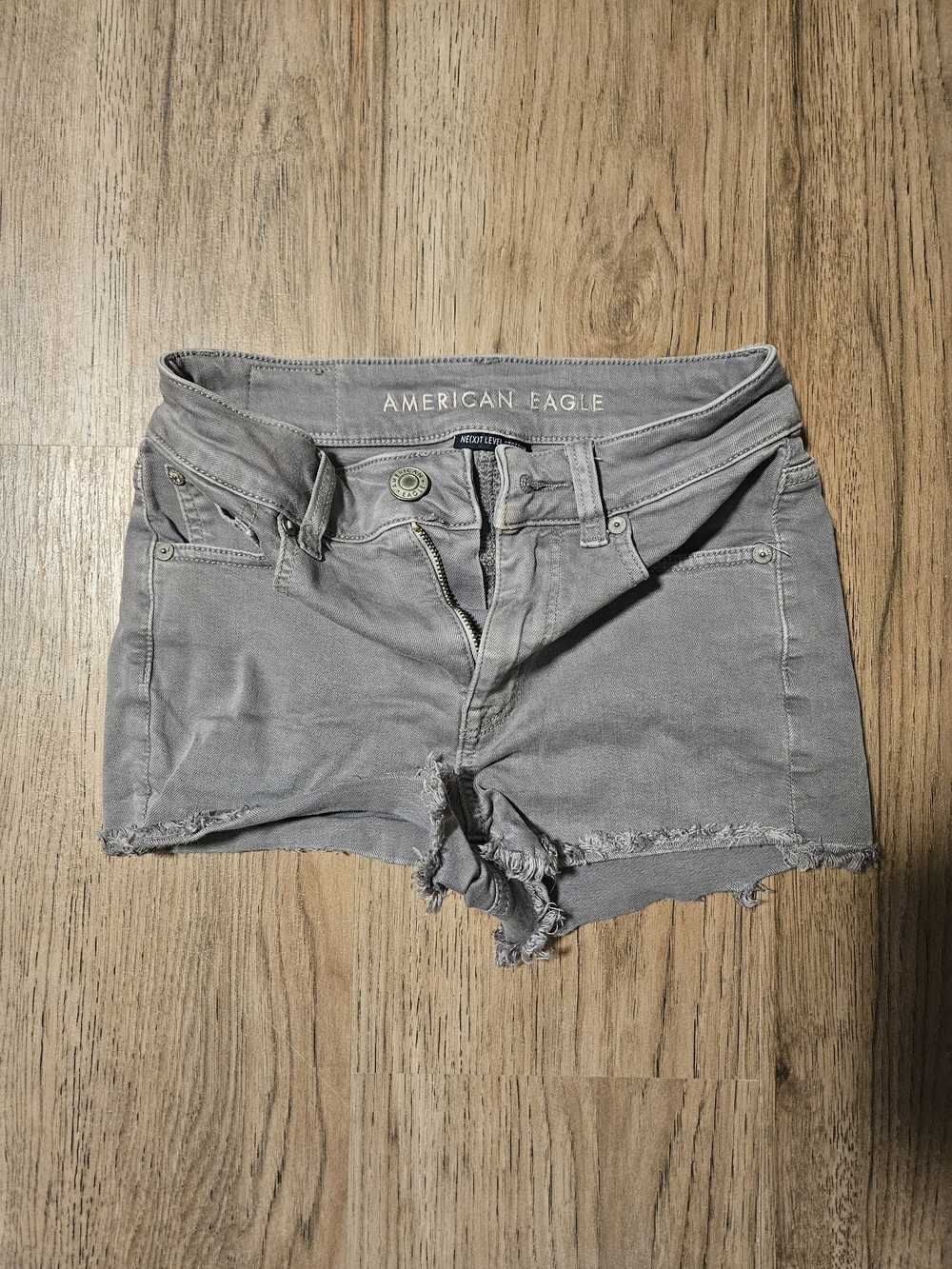 American Eagle High-Rise Shortie Gray Distressed Denim Cutoff Shorts